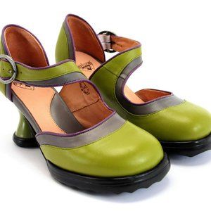 Fluevog Strapped Elif Mary Jane Heel in Olive green USW8.5/EU39  Tricolor NEW